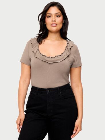 Old Navy Lettuce-Edge Scoop-Neck Top - Chocolate Malted in Kuwait
