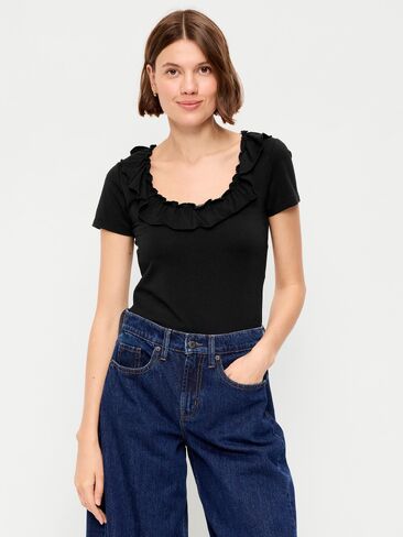 Old Navy Lettuce-Edge Scoop-Neck Top - Black Jack in Kuwait