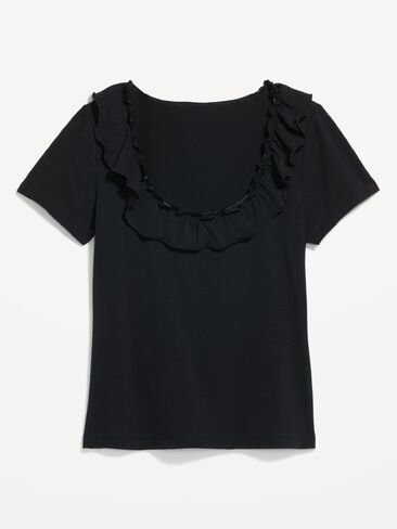 Old Navy Lettuce-Edge Scoop-Neck Top - Black Jack in Kuwait