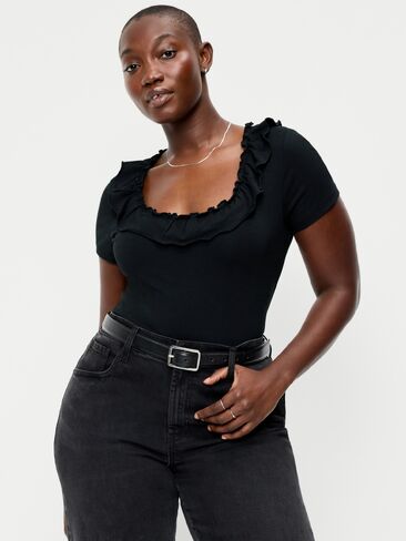 Old Navy Lettuce-Edge Scoop-Neck Top - Black Jack in Kuwait