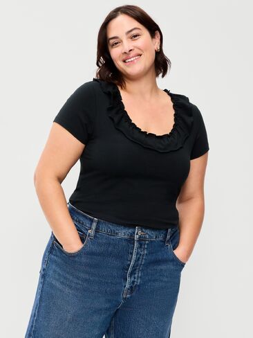 Old Navy Lettuce-Edge Scoop-Neck Top - Black Jack in Kuwait