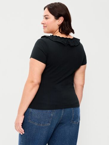 Old Navy Lettuce-Edge Scoop-Neck Top - Black Jack in Kuwait