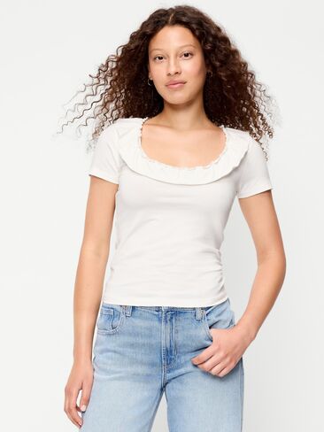 Old Navy Lettuce-Edge Scoop-Neck Top - Sea Salt in Kuwait
