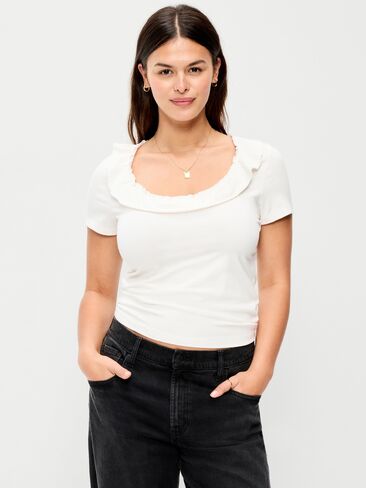 Old Navy Lettuce-Edge Scoop-Neck Top - Sea Salt in Kuwait