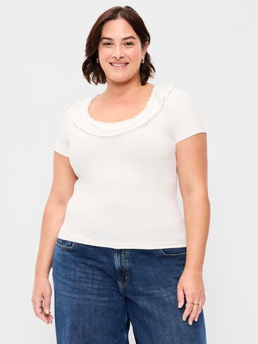 Old Navy Lettuce-Edge Scoop-Neck Top - Sea Salt in Kuwait