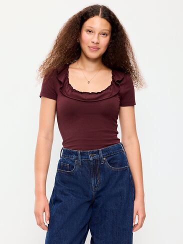 Old Navy Lettuce-Edge Scoop-Neck Top - Reddy Or Not in Kuwait