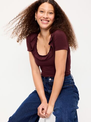 Old Navy Lettuce-Edge Scoop-Neck Top - Reddy Or Not in Kuwait