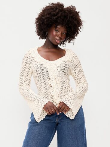 Old Navy Fitted Bell-Sleeve Ruffle Top - Sea Salt in Kuwait