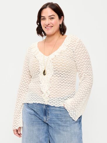 Old Navy Fitted Bell-Sleeve Ruffle Top - Sea Salt in Kuwait