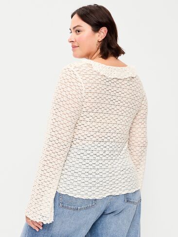 Old Navy Fitted Bell-Sleeve Ruffle Top - Sea Salt in Kuwait