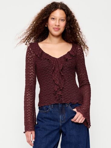 Old Navy Fitted Bell-Sleeve Ruffle Top - Reddy Or Not in Kuwait