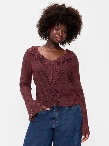 Old Navy Fitted Bell-Sleeve Ruffle Top - Reddy Or Not in Kuwait