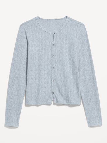 Old Navy Long-Sleeve Button-Front Pointelle Top - Medium Heather Gray in Kuwait