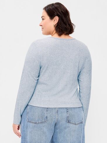 Old Navy Long-Sleeve Button-Front Pointelle Top - Medium Heather Gray in Kuwait