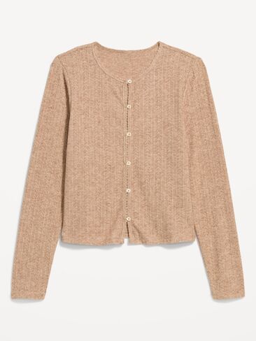 Old Navy Long-Sleeve Button-Front Pointelle Top - Oatmeal Heather in Kuwait
