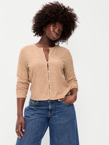 Old Navy Long-Sleeve Button-Front Pointelle Top - Oatmeal Heather in Kuwait
