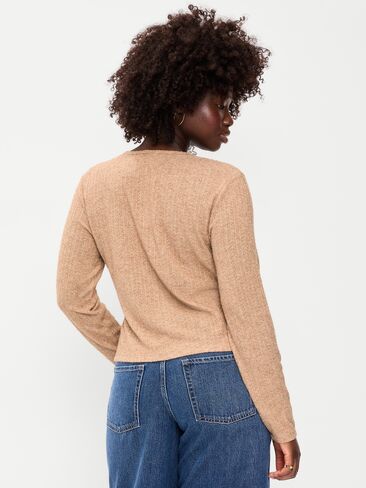 Old Navy Long-Sleeve Button-Front Pointelle Top - Oatmeal Heather in Kuwait