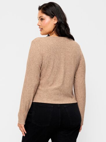 Old Navy Long-Sleeve Button-Front Pointelle Top - Oatmeal Heather in Kuwait