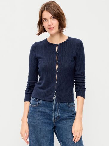 Old Navy Long-Sleeve Button-Front Pointelle Top - In the Navy in Kuwait