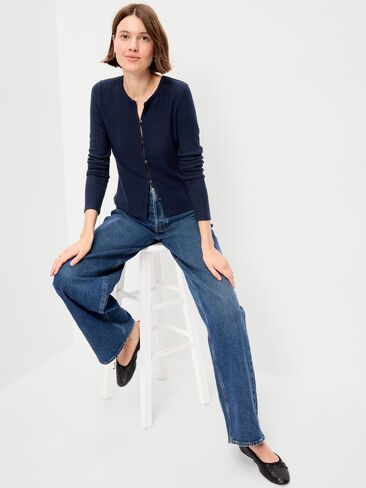 Old Navy Long-Sleeve Button-Front Pointelle Top - In the Navy in Kuwait