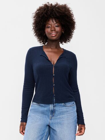 Old Navy Long-Sleeve Button-Front Pointelle Top - In the Navy in Kuwait