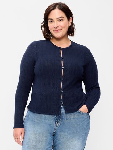 Old Navy Long-Sleeve Button-Front Pointelle Top - In the Navy in Kuwait