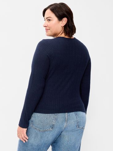 Old Navy Long-Sleeve Button-Front Pointelle Top - In the Navy in Kuwait
