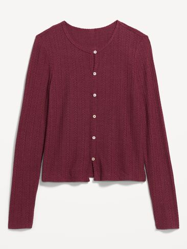 Old Navy Long-Sleeve Button-Front Pointelle Top - Red Lacquer in Kuwait