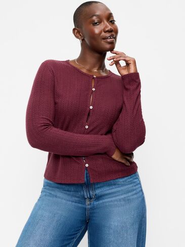 Old Navy Long-Sleeve Button-Front Pointelle Top - Red Lacquer in Kuwait