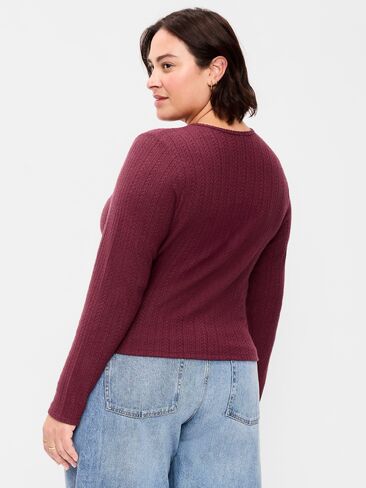 Old Navy Long-Sleeve Button-Front Pointelle Top - Red Lacquer in Kuwait