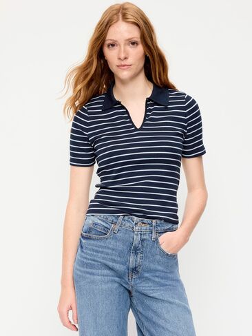 Old Navy Keyhole Polo Top - White Stripe in Kuwait