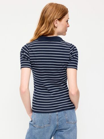 Old Navy Keyhole Polo Top - White Stripe in Kuwait