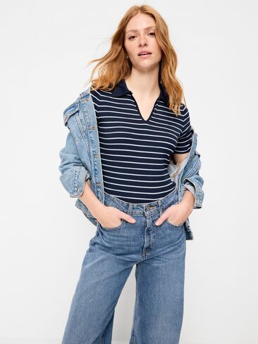 Old Navy Keyhole Polo Top - White Stripe in Kuwait