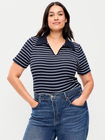 Old Navy Keyhole Polo Top - White Stripe in Kuwait