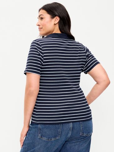 Old Navy Keyhole Polo Top - White Stripe in Kuwait