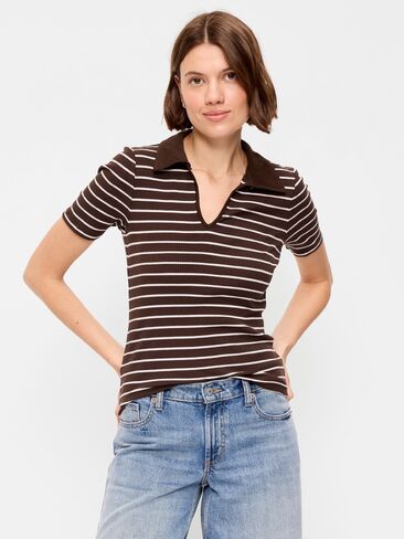 Old Navy Keyhole Polo Top - Earth Brown Stripe in Kuwait