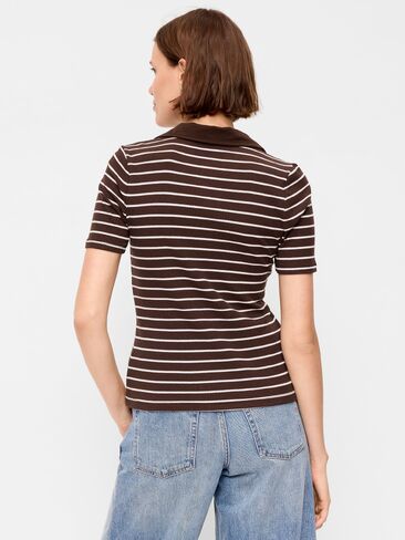 Old Navy Keyhole Polo Top - Earth Brown Stripe in Kuwait