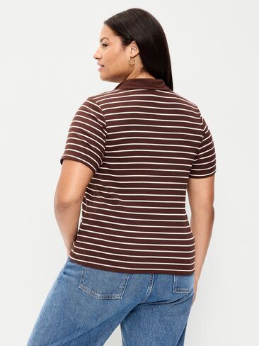 Old Navy Keyhole Polo Top - Earth Brown Stripe in Kuwait
