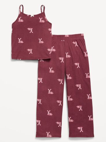 Old Navy Ribbed Pajama Cami and Pants Set for Girls - Burgundy Deer in Kuwait