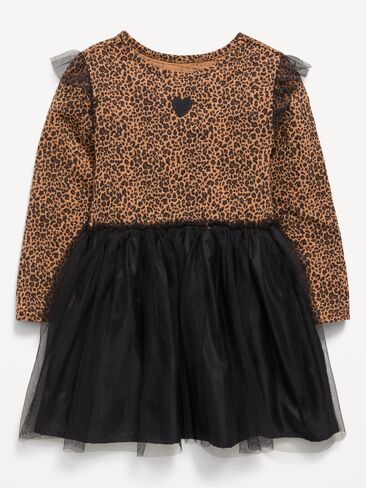 Old Navy Long-Sleeve Fit and Flare Tutu Dress for Toddler Girls - Brown Leopard in Kuwait