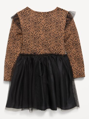 Old Navy Long-Sleeve Fit and Flare Tutu Dress for Toddler Girls - Brown Leopard in Kuwait