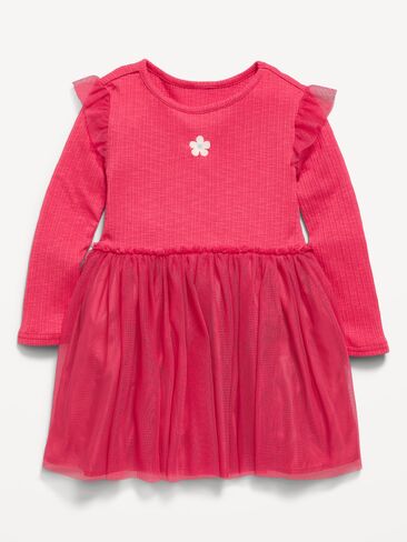Old Navy Long-Sleeve Ribbed Fit and Flare Tutu Dress for Toddler Girls - Fruit Jam in Kuwait