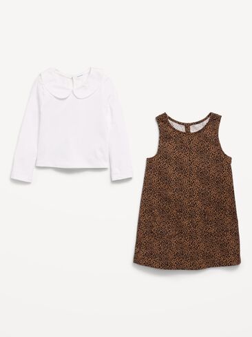 Old Navy Collared Top and Dress Set for Toddler Girls - Brown Leopard in Kuwait
