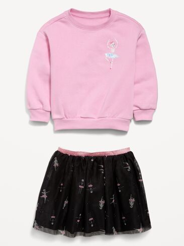 Old Navy Graphic Sweatshirt and Tutu Skirt Set for Toddler Girls - Skeleton Ballerina in Kuwait