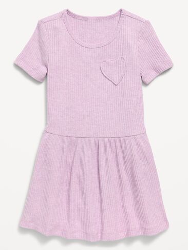 Old Navy Short-Sleeve Ribbed Heart Pocket Dress for Toddler Girls - Spring Wisteria in Kuwait