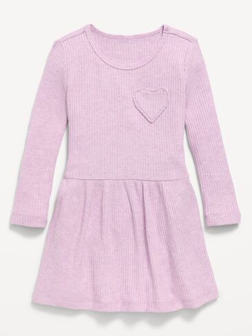 Old Navy Long-Sleeve Ribbed Heart Pocket Dress for Toddler Girls - Spring Wisteria in Kuwait