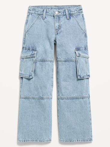 Old Navy Low-Rise Super Baggy Wide-Leg Cargo Jeans for Girls - Light Wash in Kuwait