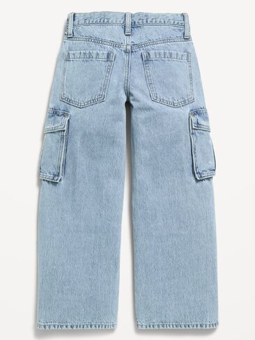 Old Navy Low-Rise Super Baggy Wide-Leg Cargo Jeans for Girls - Light Wash in Kuwait