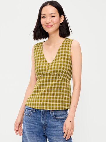 Old Navy Sleeveless V-Neck Tie-Back Top - Green Plaid in Kuwait