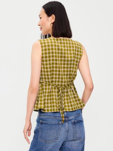 Old Navy Sleeveless V-Neck Tie-Back Top - Green Plaid in Kuwait